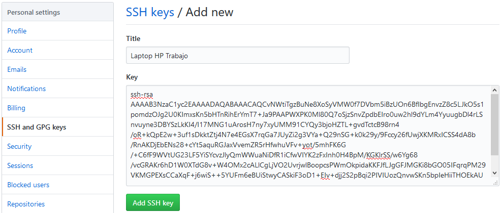 configurar clave SSH